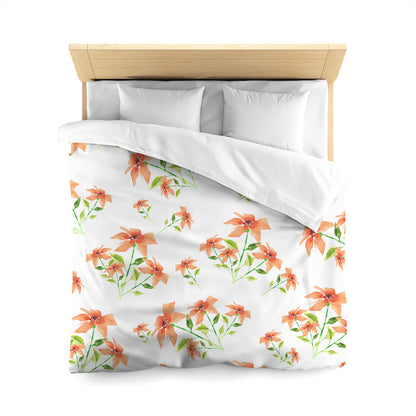 Off-White Cotton Sateen Duvet Cover, Large Pale Orange Floral Print, CSDU-1384, Queen - 229 x 229 cm / 90 x 90 inches