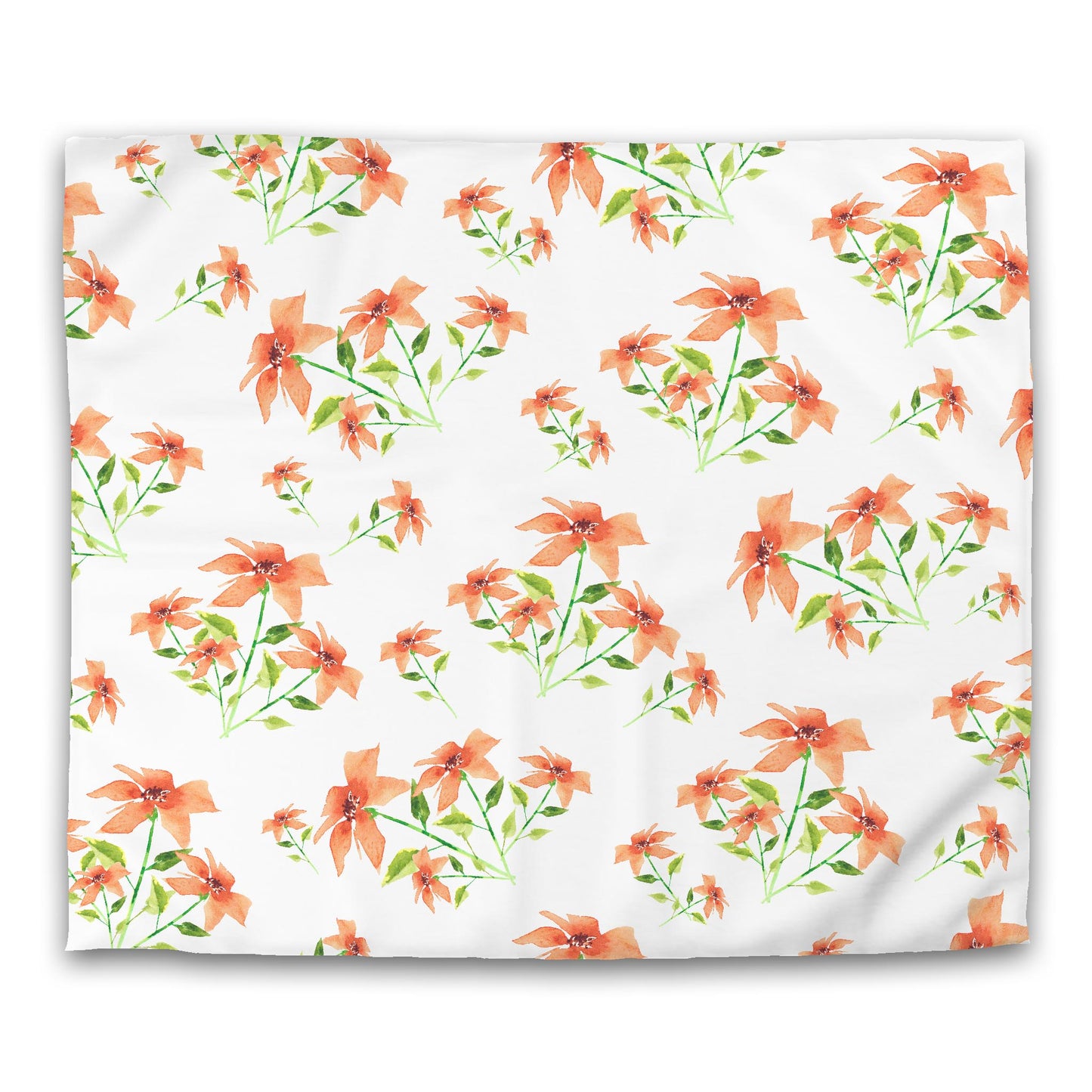 Off-White Cotton Sateen Duvet Cover, Large Pale Orange Floral Print, CSDU-1384, King - 269 x  234 cm / 106 x 92 inches