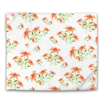 Off-White Cotton Sateen Duvet Cover, Large Pale Orange Floral Print, CSDU-1384, King - 269 x  234 cm / 106 x 92 inches
