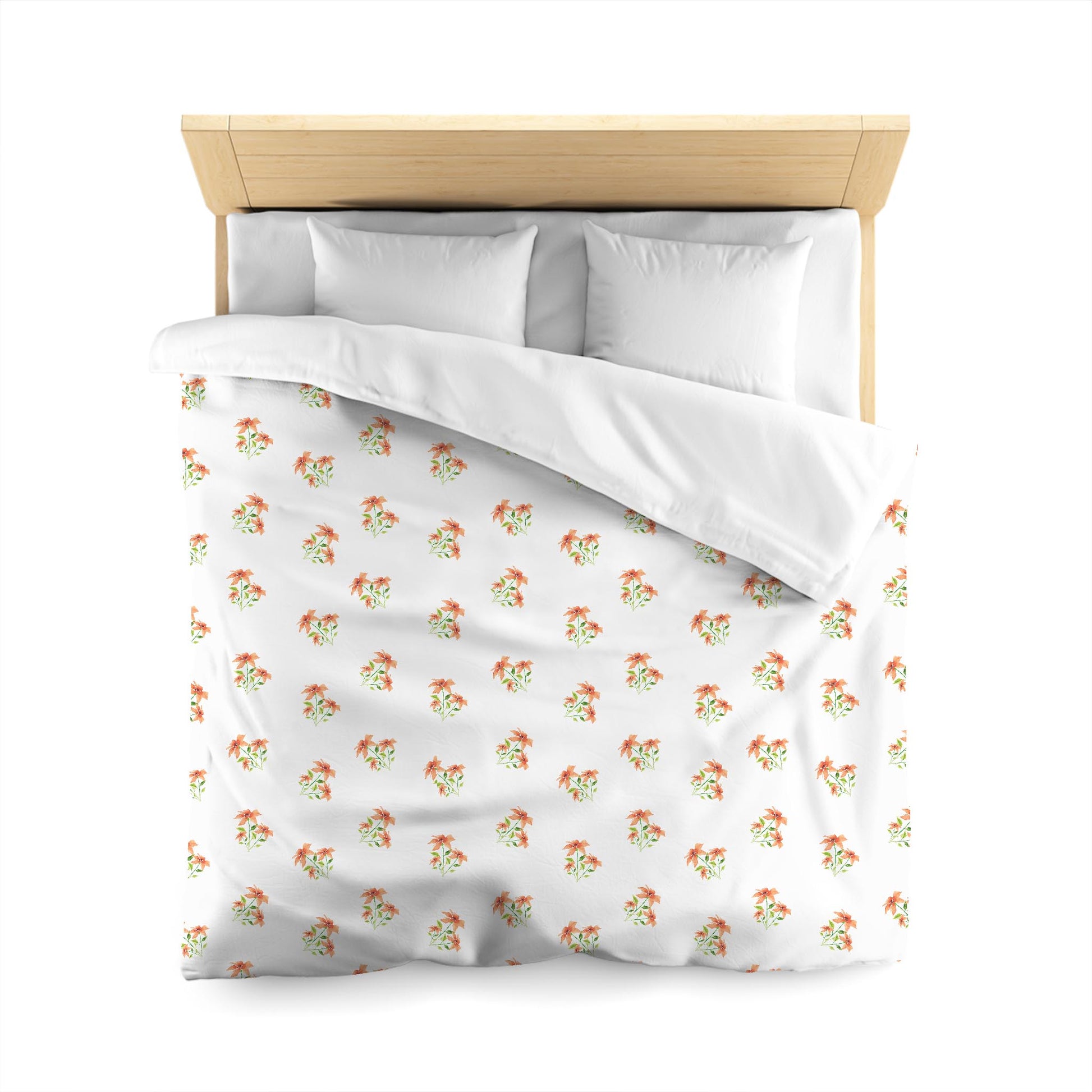 Off-White Cotton Sateen Duvet Cover, Medium Pale Orange Floral Pattern, CSDU-1385, Queen - 229 x 229 cm / 90 x 90 inches