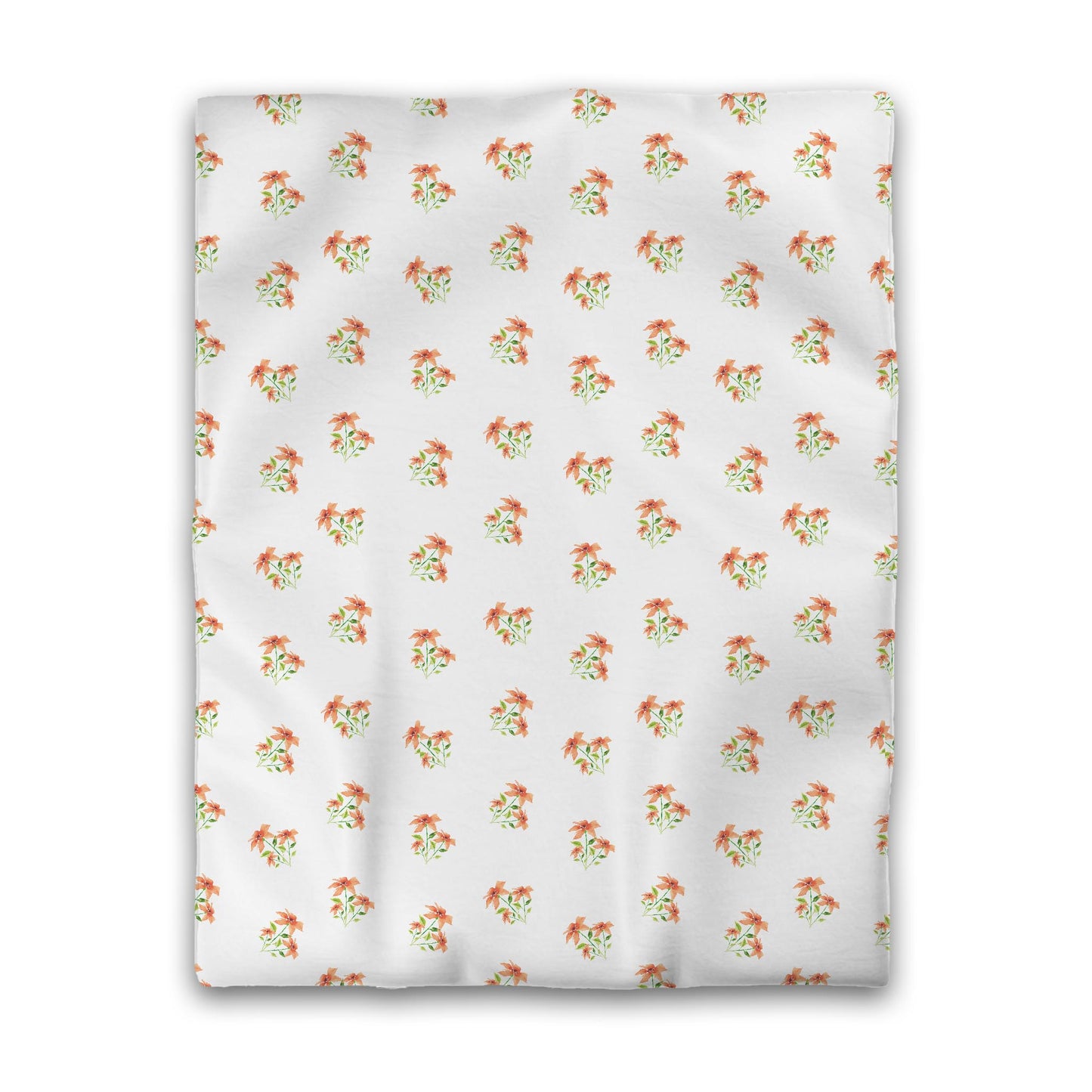 Off-White Cotton Sateen Duvet Cover, Medium Pale Orange Floral Pattern, CSDU-1385, Twin - 178 x 229 cm / 70 x 90 inches
