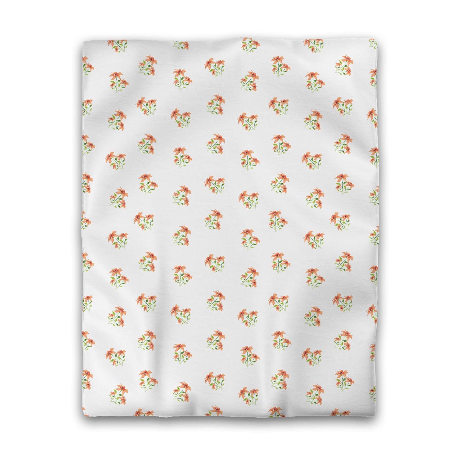 Off-White Cotton Sateen Duvet Cover, Medium Pale Orange Floral Pattern, CSDU-1385, Twin - 178 x 229 cm / 70 x 90 inches