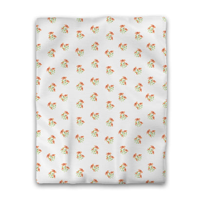 Off-White Cotton Sateen Duvet Cover, Medium Pale Orange Floral Pattern, CSDU-1385, Twin - 178 x 229 cm / 70 x 90 inches