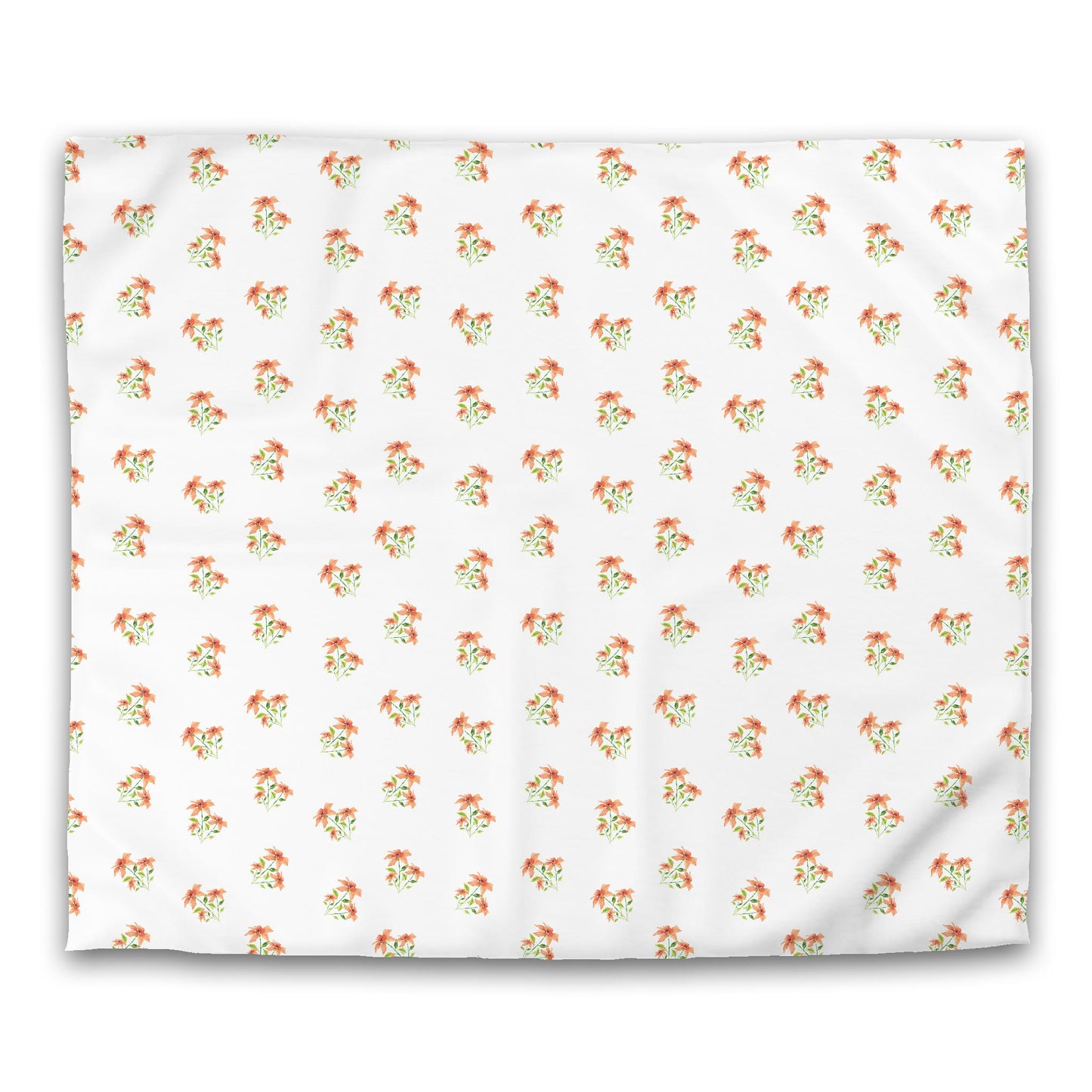 Off-White Cotton Sateen Duvet Cover, Medium Pale Orange Floral Pattern, CSDU-1385, King - 269 x  234 cm / 106 x 92 inches