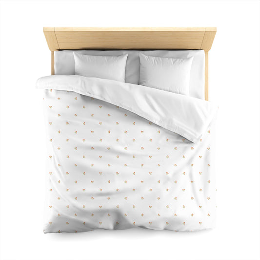 Off-White Cotton Sateen Duvet Cover, Small Pale Orange Floral Pattern, CSDU-1386, Queen - 229 x 229 cm / 90 x 90 inches