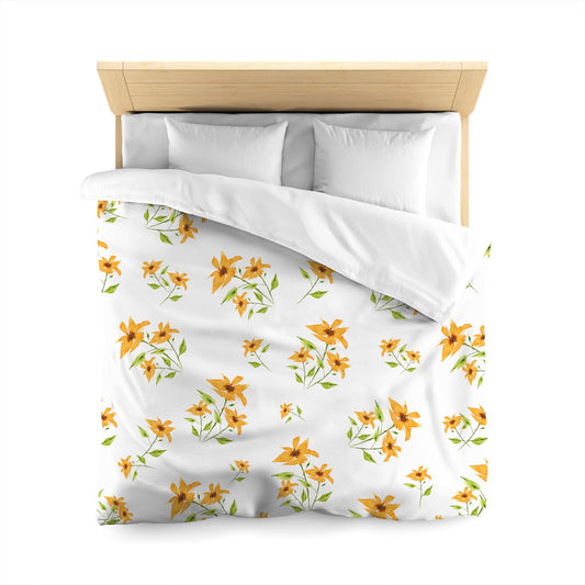 Off-White Cotton Sateen Duvet Cover, Large Yellow-Orange Floral Print, CSDU-1394, Queen - 229 x 229 cm / 90 x 90 inches