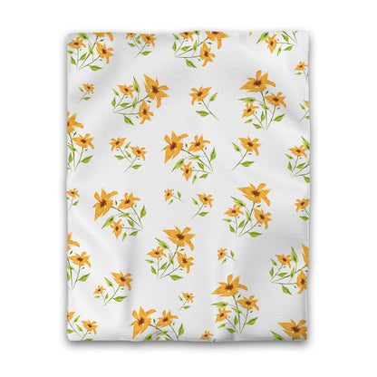 Off-White Cotton Sateen Duvet Cover, Large Yellow-Orange Floral Print, CSDU-1394, Twin - 178 x 229 cm / 70 x 90 inches