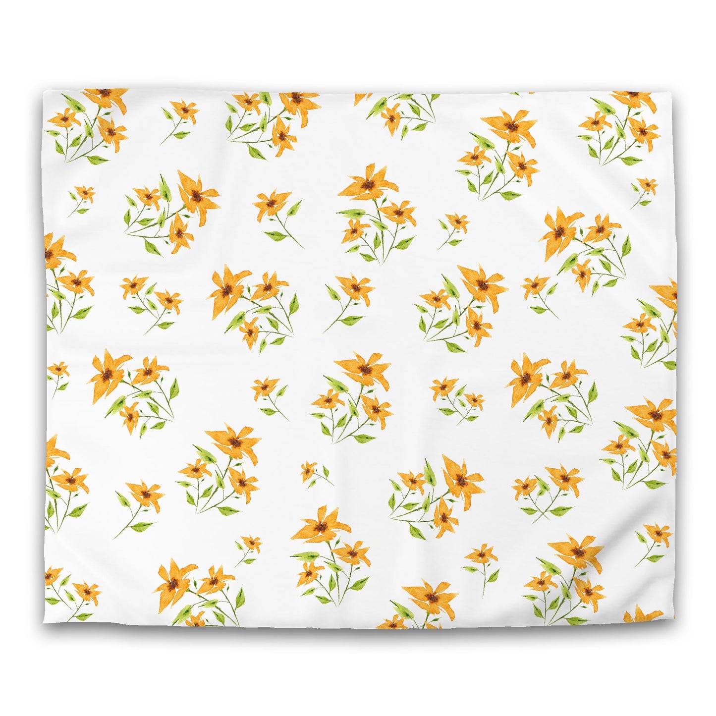 Off-White Cotton Sateen Duvet Cover, Large Yellow-Orange Floral Print, CSDU-1394, King - 269 x  234 cm / 106 x 92 inches