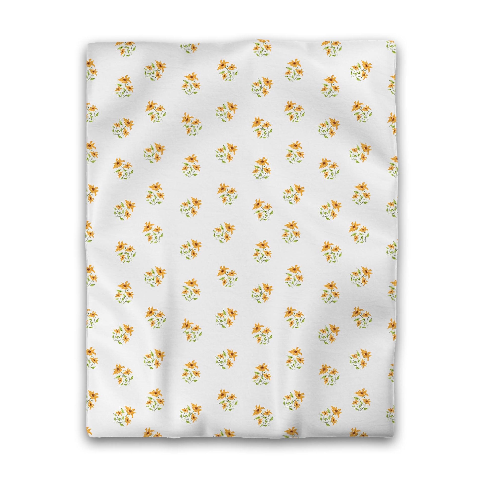 Off-White Cotton Sateen Duvet Cover, Medium Yellow-Orange Floral Pattern, CSDU-1395, Twin - 178 x 229 cm / 70 x 90 inches
