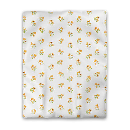 Off-White Cotton Sateen Duvet Cover, Medium Yellow-Orange Floral Pattern, CSDU-1395, Twin - 178 x 229 cm / 70 x 90 inches