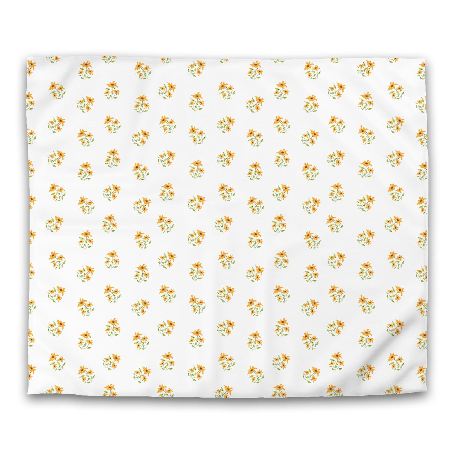 Off-White Cotton Sateen Duvet Cover, Medium Yellow-Orange Floral Pattern, CSDU-1395, King - 269 x  234 cm / 106 x 92 inches
