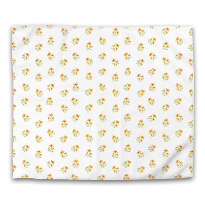 Off-White Cotton Sateen Duvet Cover, Medium Yellow-Orange Floral Pattern, CSDU-1395, King - 269 x  234 cm / 106 x 92 inches