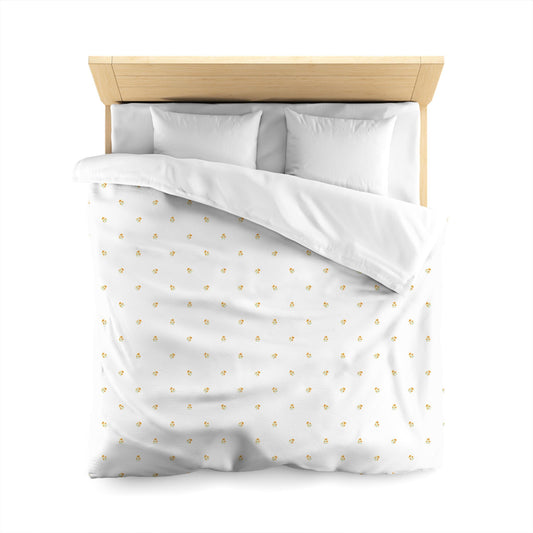 Off-White Cotton Sateen Duvet Cover, Small Yellow-Orange Floral Pattern, CSDU-1396, Queen - 229 x 229 cm / 90 x 90 inches