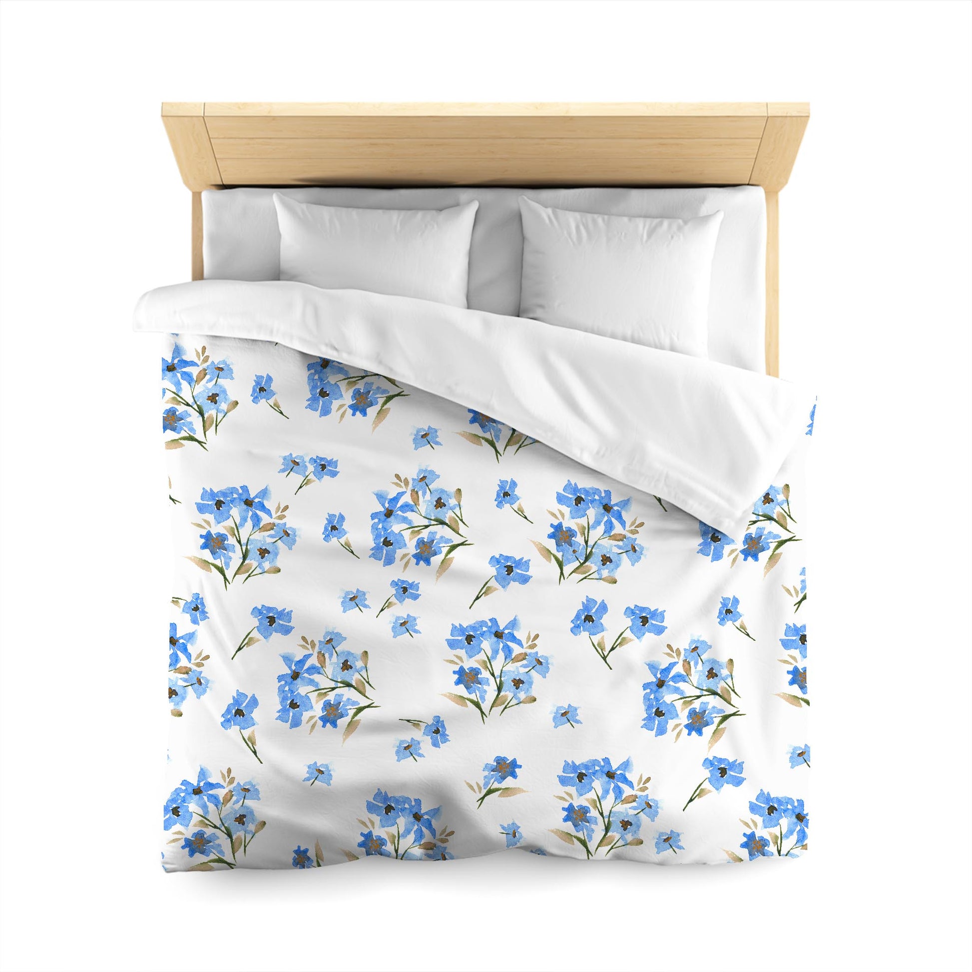Off-White Cotton Sateen Duvet Cover, Large Blue Floral Print, CSDU-1404, Queen - 229 x 229 cm / 90 x 90 inches