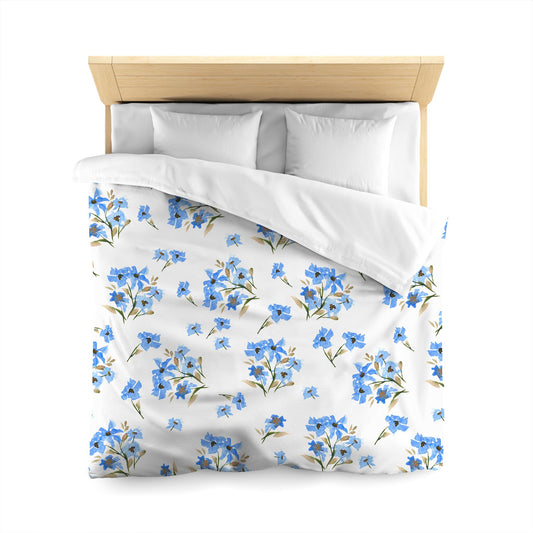 Off-White Cotton Sateen Duvet Cover, Large Blue Floral Print, CSDU-1404, Queen - 229 x 229 cm / 90 x 90 inches
