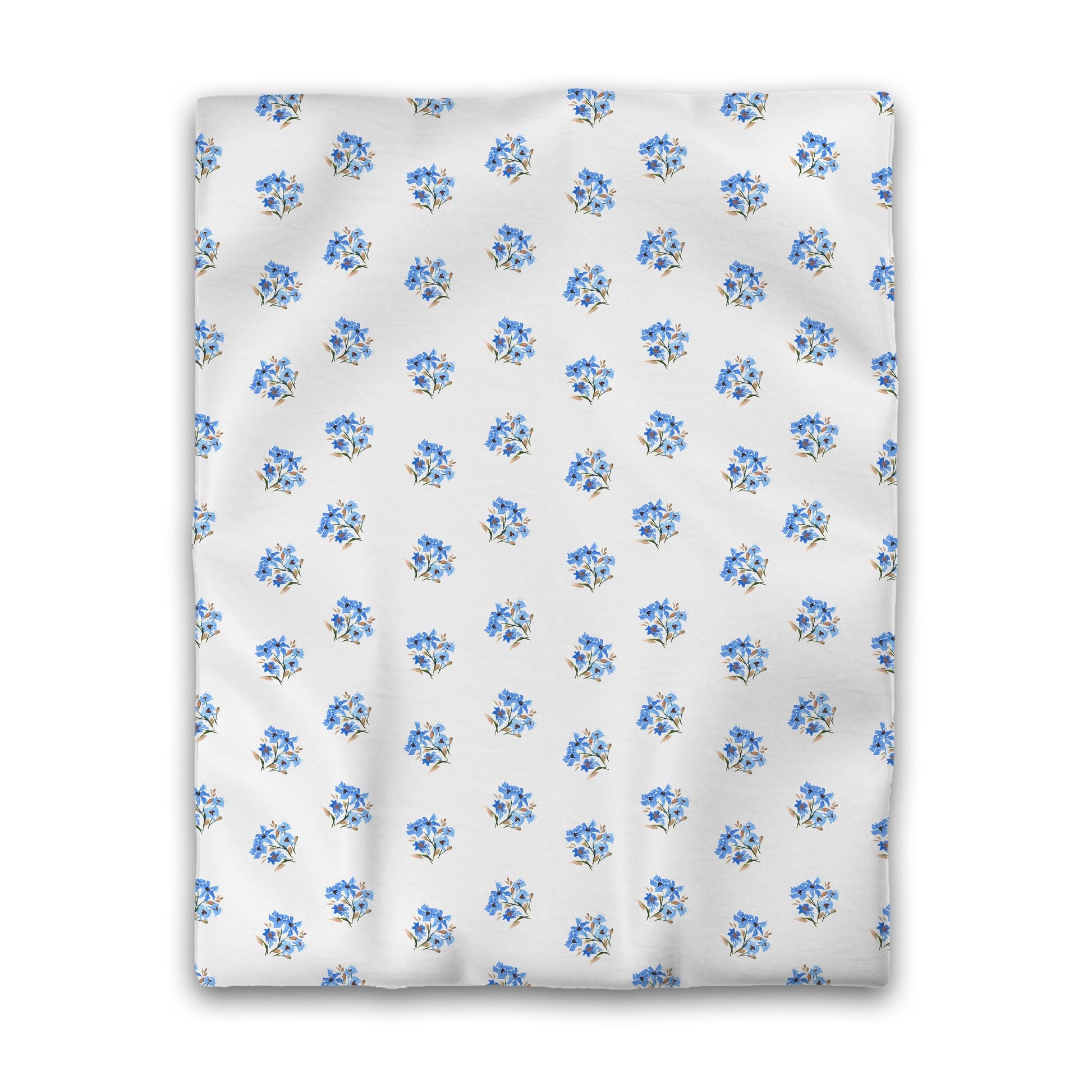 Off-White Cotton Sateen Duvet Cover, Medium Blue Floral Pattern, CSDU-1405, Twin - 178 x 229 cm / 70 x 90 inches