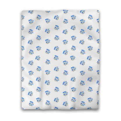 Off-White Cotton Sateen Duvet Cover, Medium Blue Floral Pattern, CSDU-1405, Twin - 178 x 229 cm / 70 x 90 inches