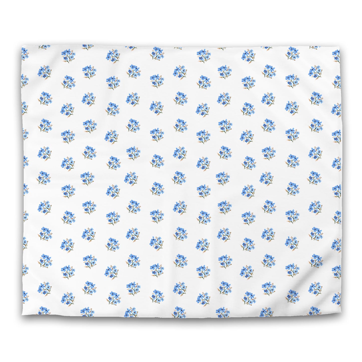 Off-White Cotton Sateen Duvet Cover, Medium Blue Floral Pattern, CSDU-1405, King - 269 x  234 cm / 106 x 92 inches