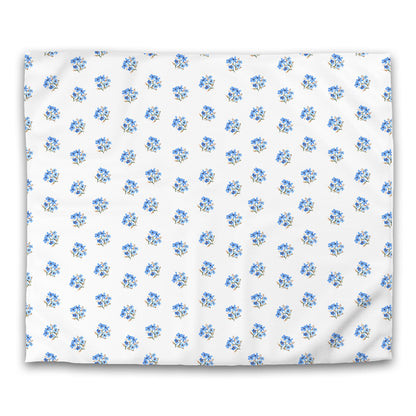 Off-White Cotton Sateen Duvet Cover, Medium Blue Floral Pattern, CSDU-1405, King - 269 x  234 cm / 106 x 92 inches