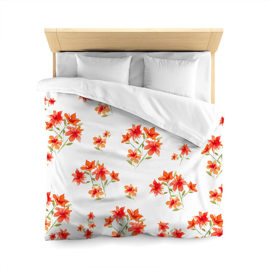 Off-White Cotton Sateen Duvet Cover, Large Red Floral Print, CSDU-1414, Queen - 229 x 229 cm / 90 x 90 inches