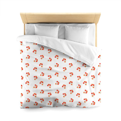 Off-White Cotton Sateen Duvet Cover, Medium Red Floral Pattern, CSDU-1415, Queen - 229 x 229 cm / 90 x 90 inches