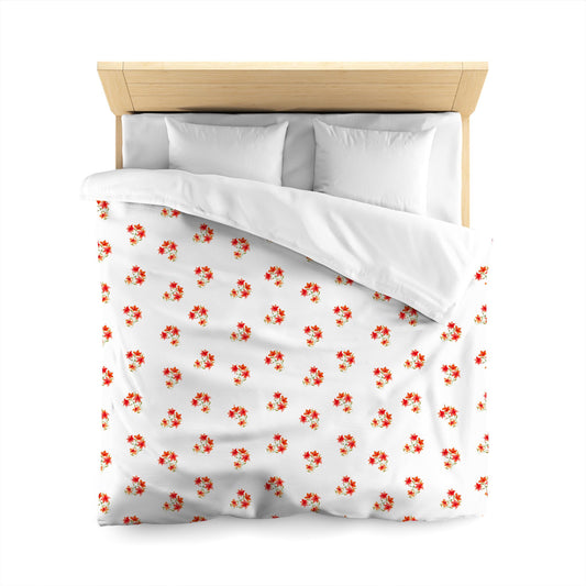 Off-White Cotton Sateen Duvet Cover, Medium Red Floral Pattern, CSDU-1415, Queen - 229 x 229 cm / 90 x 90 inches