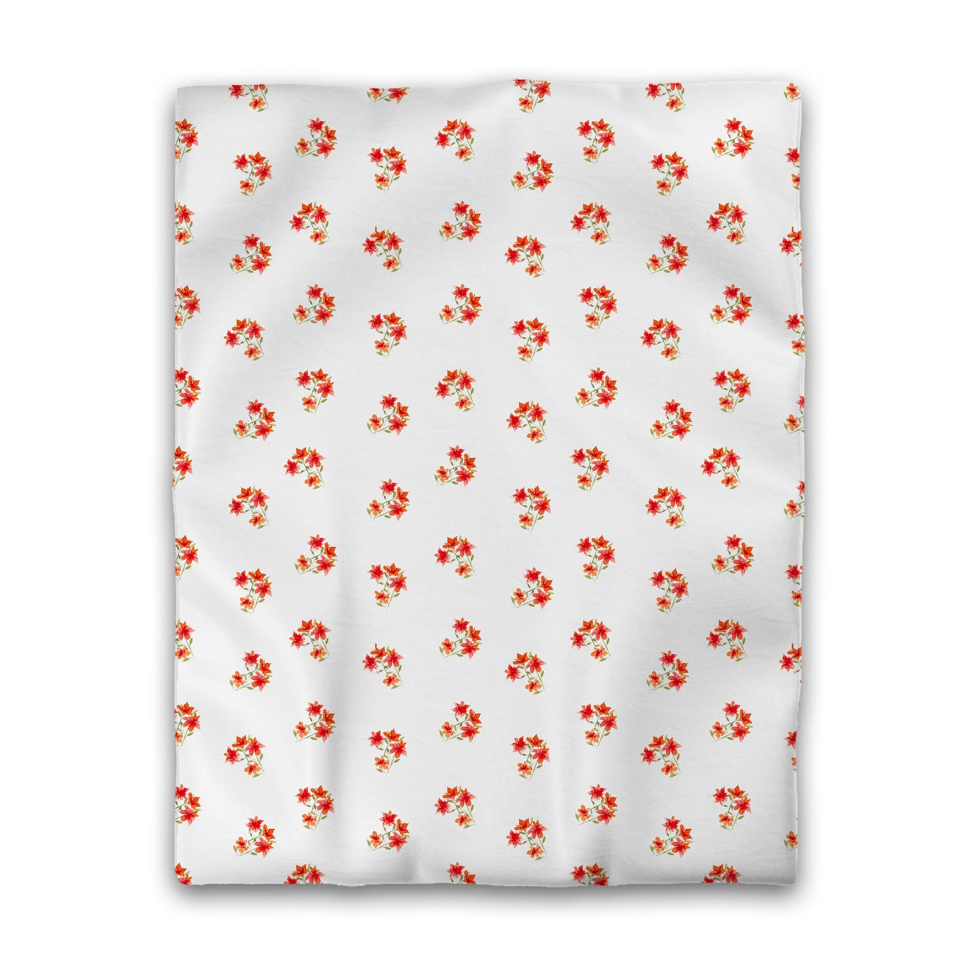 Off-White Cotton Sateen Duvet Cover, Medium Red Floral Pattern, CSDU-1415, Twin - 178 x 229 cm / 70 x 90 inches