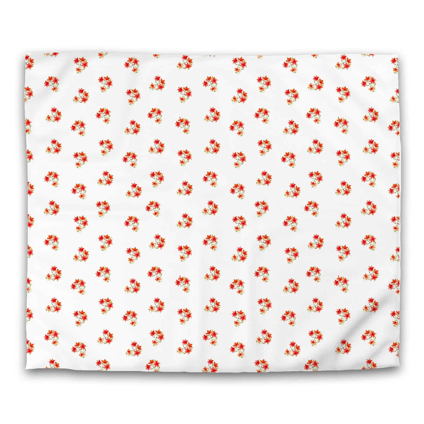Off-White Cotton Sateen Duvet Cover, Medium Red Floral Pattern, CSDU-1415, King - 269 x  234 cm / 106 x 92 inches