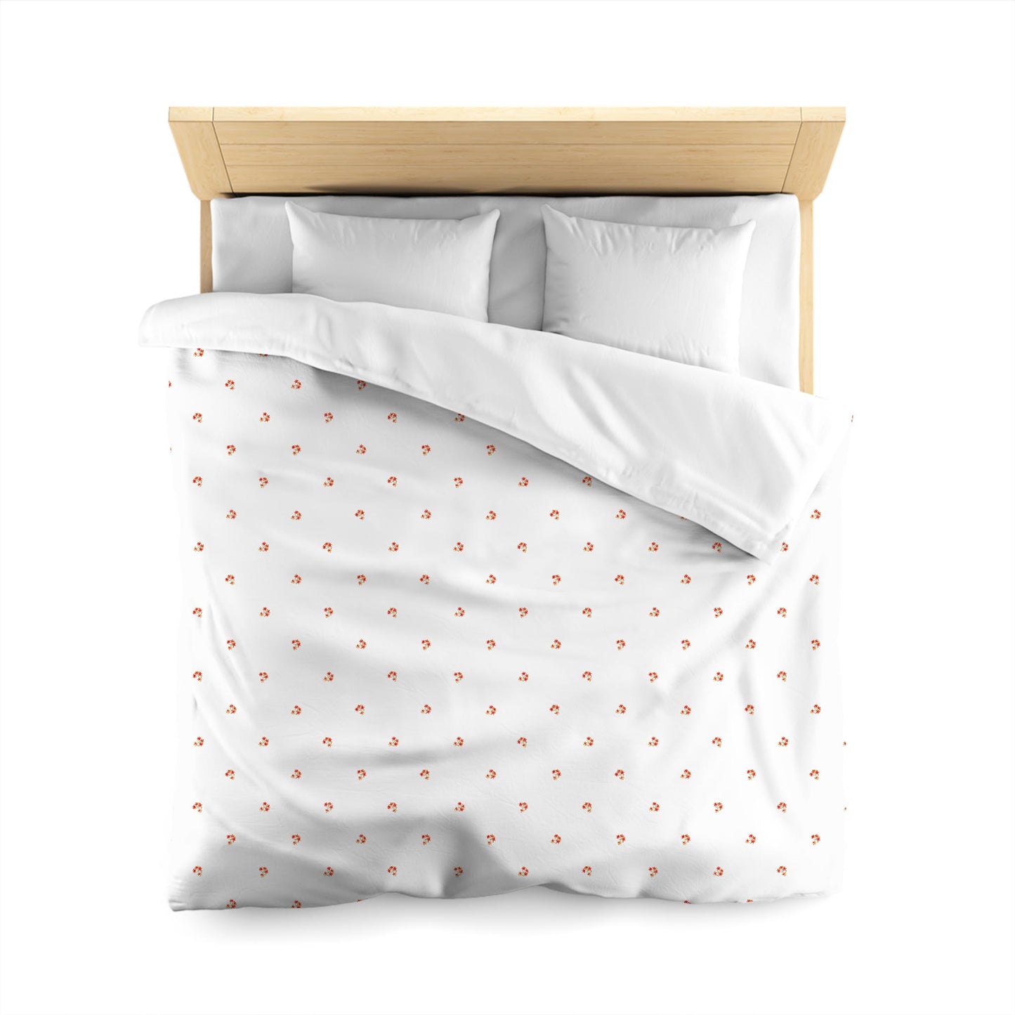 Off-White Cotton Sateen Duvet Cover, Small Red Floral Pattern, CSDU-1416, Queen - 229 x 229 cm / 90 x 90 inches