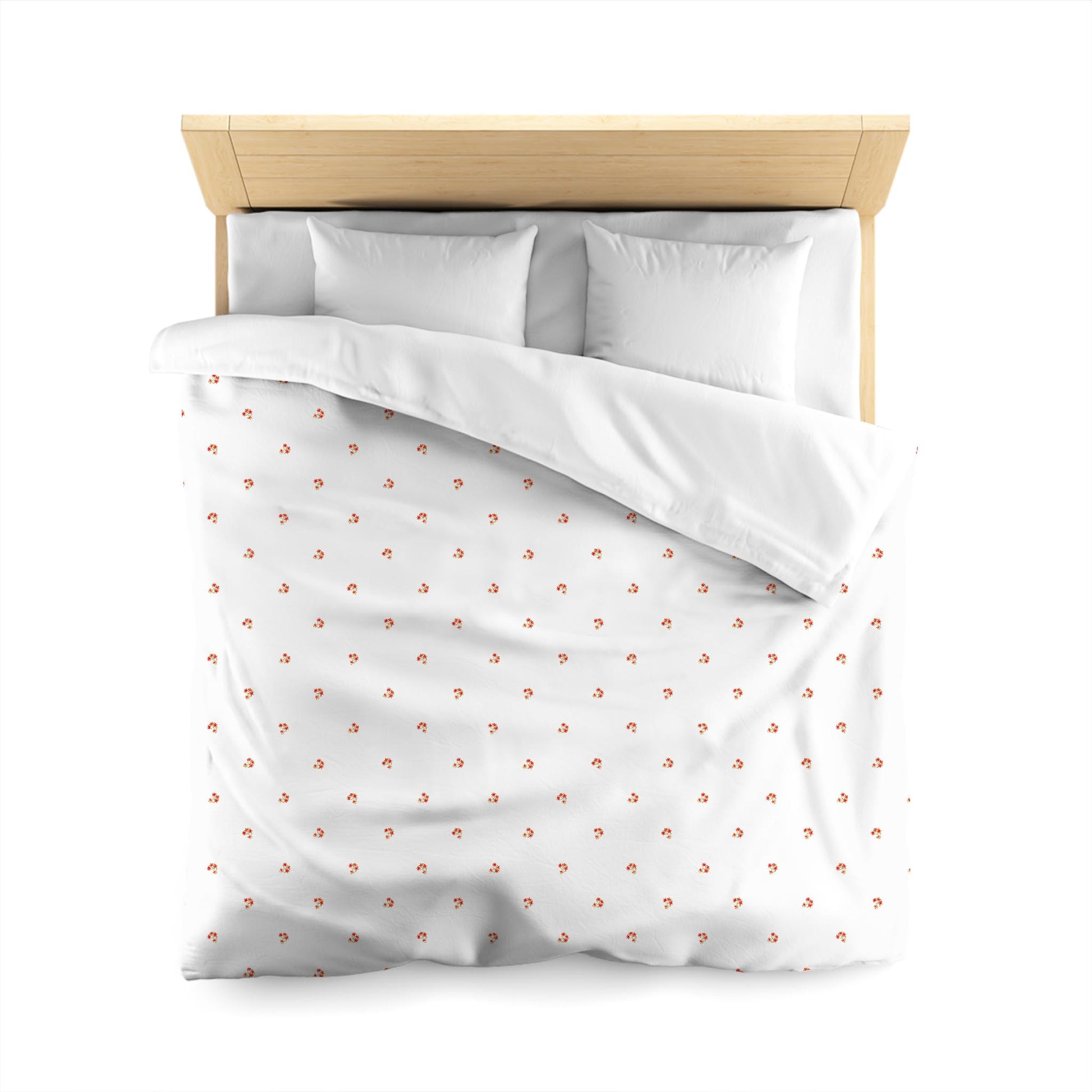 Off-White Cotton Sateen Duvet Cover, Small Red Floral Pattern, CSDU-1416, Queen - 229 x 229 cm / 90 x 90 inches