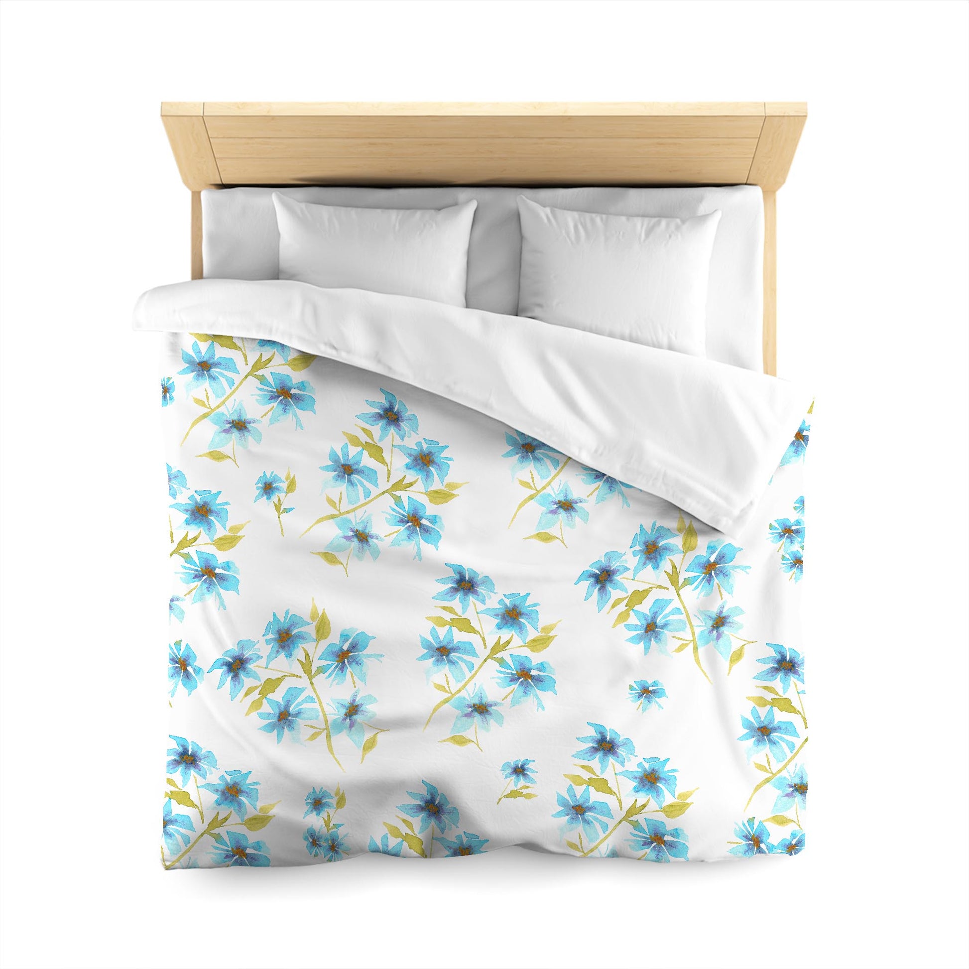 Off-White Cotton Sateen Duvet Cover, Large Blue Floral Print, CSDU-1434, Queen - 229 x 229 cm / 90 x 90 inches