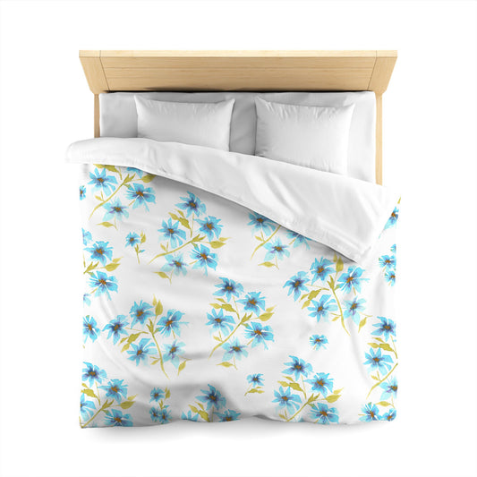 Off-White Cotton Sateen Duvet Cover, Large Blue Floral Print, CSDU-1434, Queen - 229 x 229 cm / 90 x 90 inches