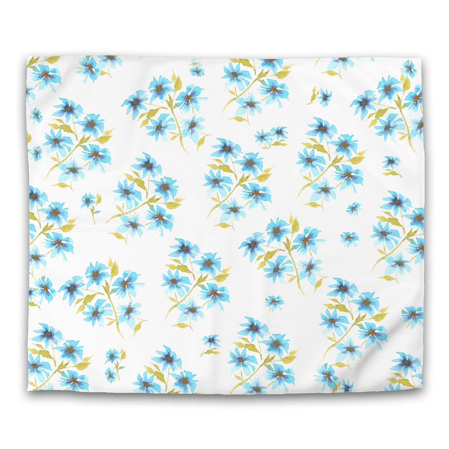 Off-White Cotton Sateen Duvet Cover, Large Blue Floral Print, CSDU-1434, King - 269 x  234 cm / 106 x 92 inches