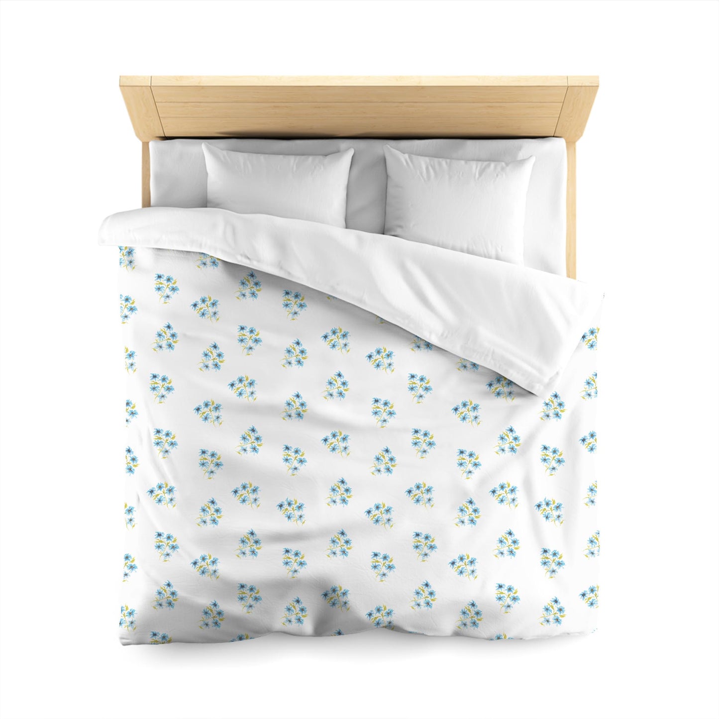 Off-White Cotton Sateen Duvet Cover, Medium Blue Floral Pattern, CSDU-1435, Queen - 229 x 229 cm / 90 x 90 inches