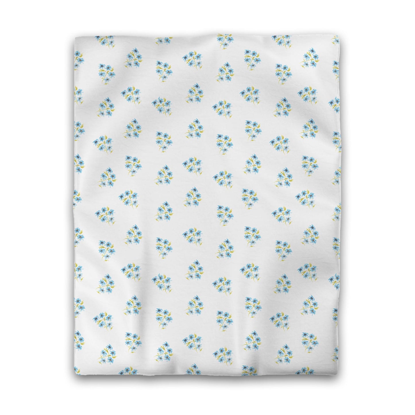 Off-White Cotton Sateen Duvet Cover, Medium Blue Floral Pattern, CSDU-1435, Twin - 178 x 229 cm / 70 x 90 inches