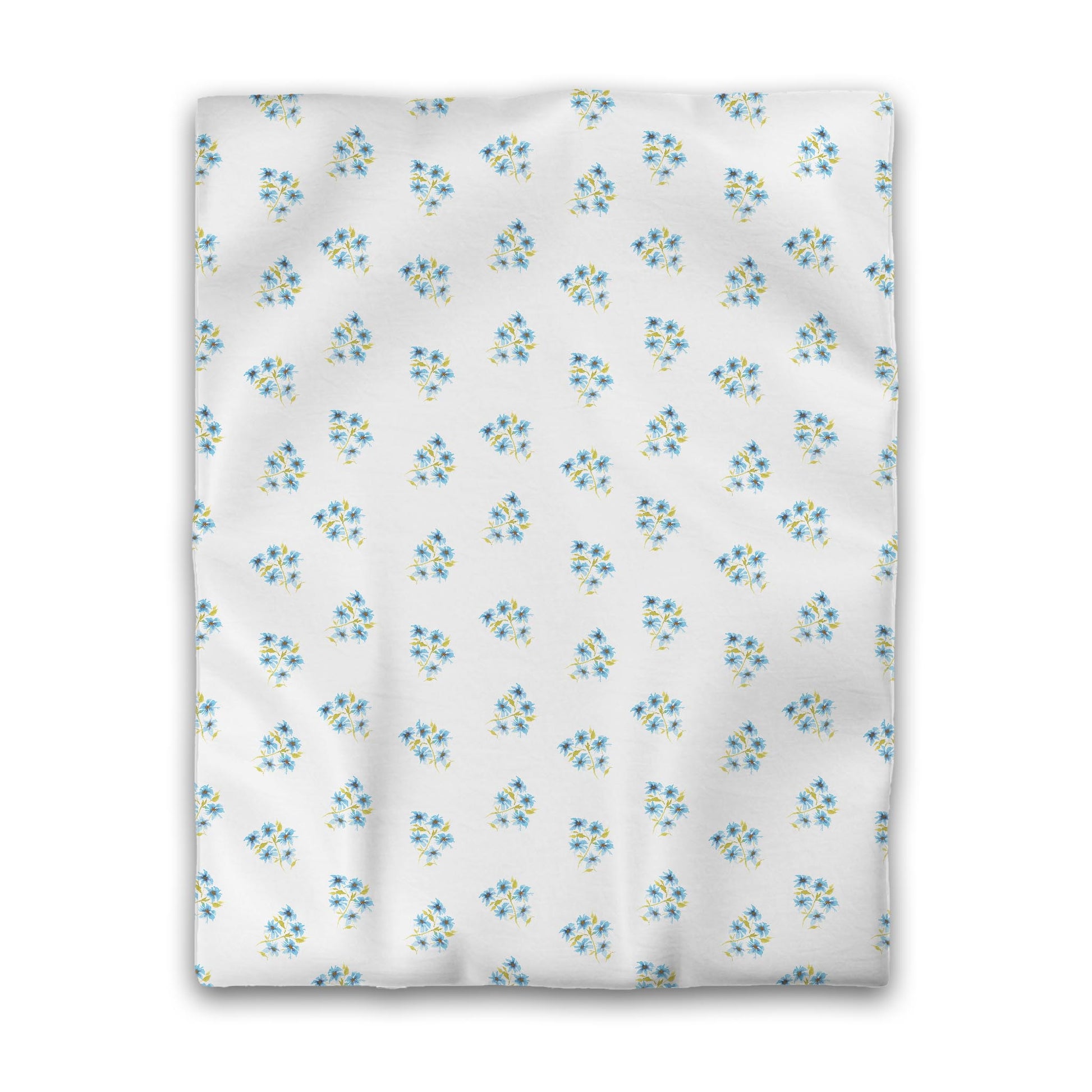 Off-White Cotton Sateen Duvet Cover, Medium Blue Floral Pattern, CSDU-1435, Twin - 178 x 229 cm / 70 x 90 inches