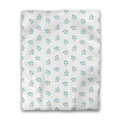 Off-White Cotton Sateen Duvet Cover, Medium Blue Floral Pattern, CSDU-1435, Twin - 178 x 229 cm / 70 x 90 inches