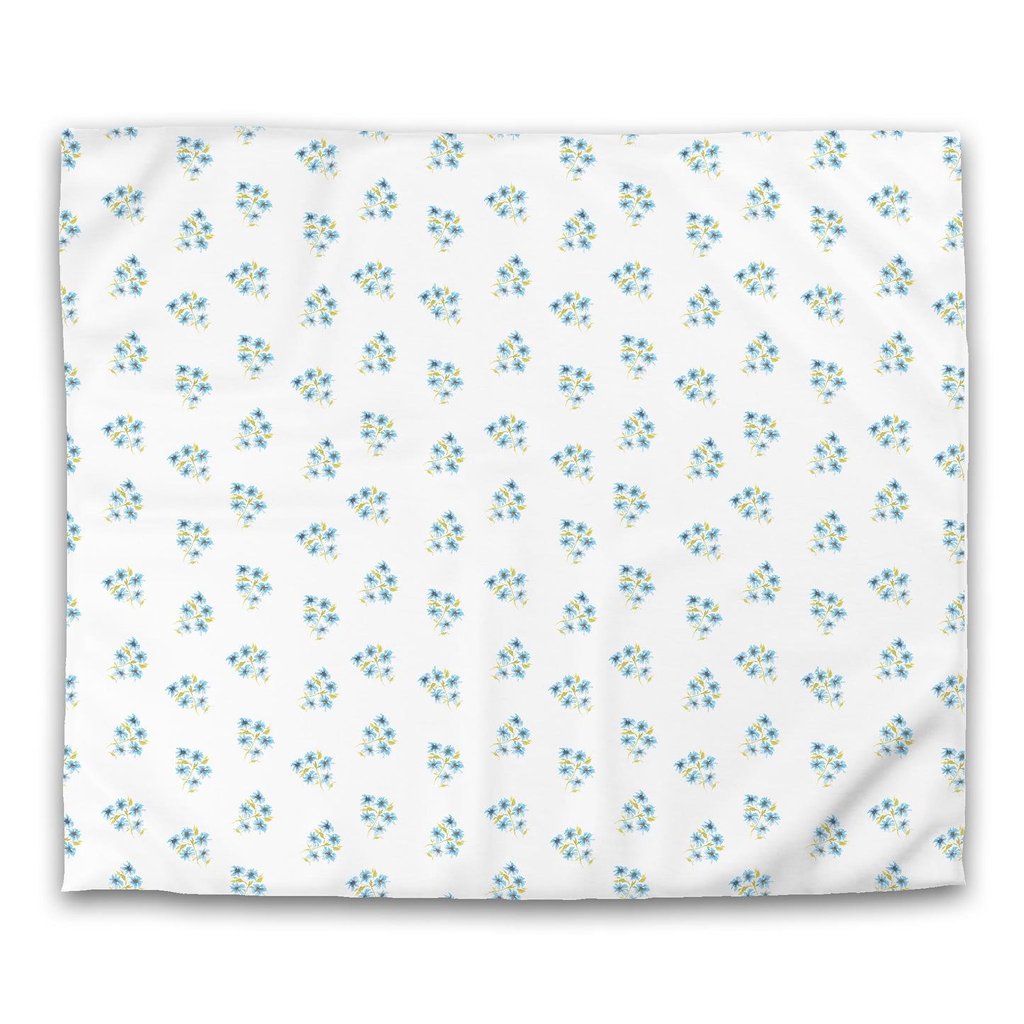 Off-White Cotton Sateen Duvet Cover, Medium Blue Floral Pattern, CSDU-1435, King - 269 x  234 cm / 106 x 92 inches