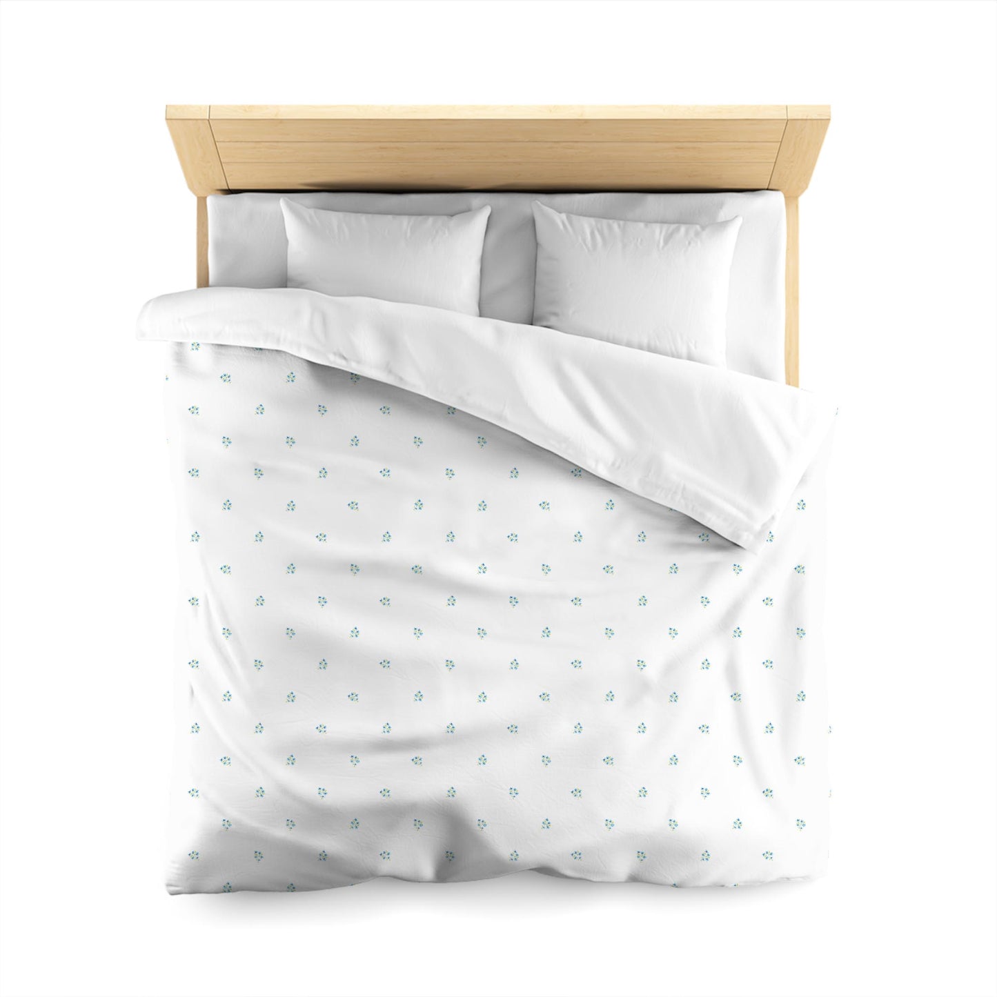 Off-White Cotton Sateen Duvet Cover, Small Blue Floral Pattern, CSDU-1436, Queen - 229 x 229 cm / 90 x 90 inches