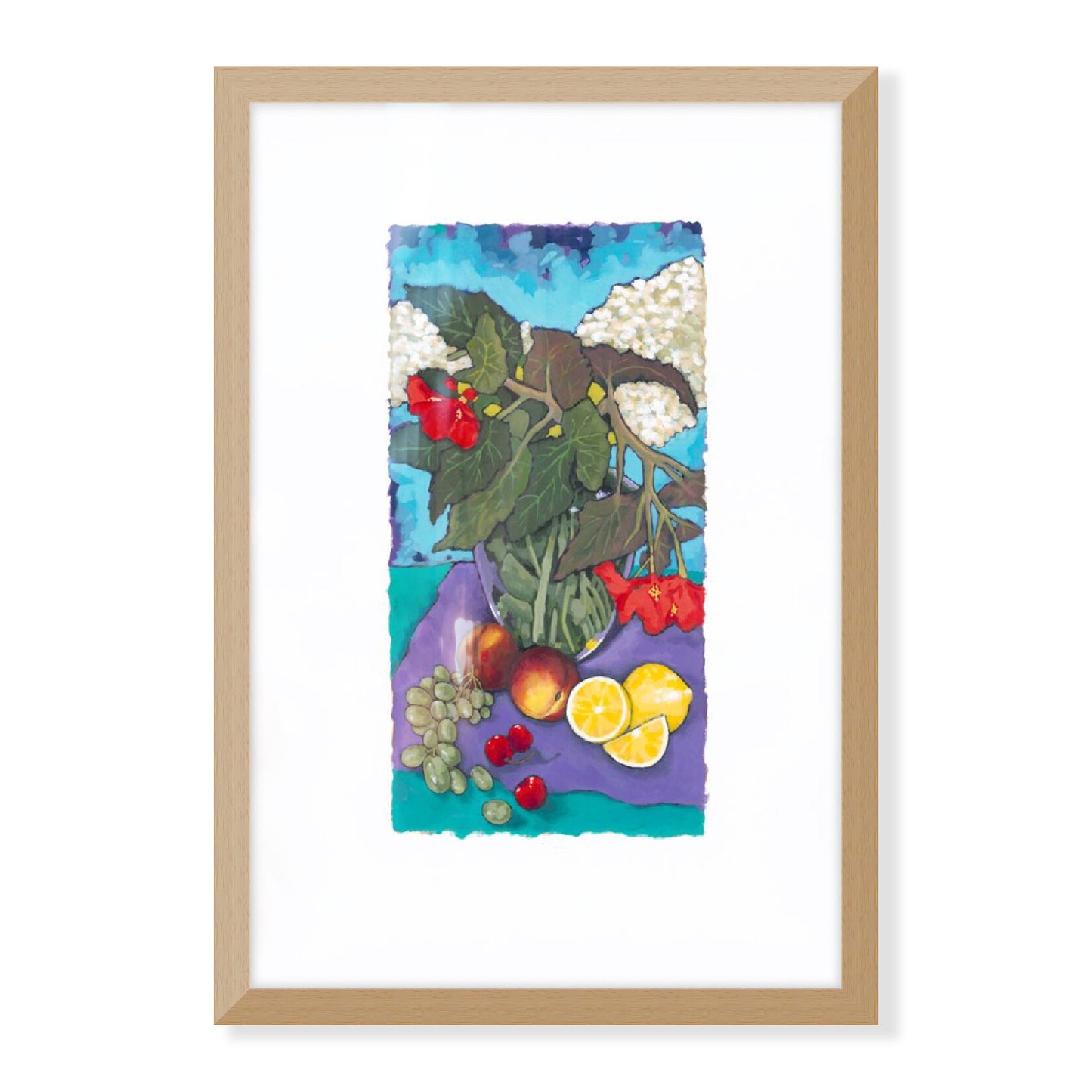 Fruit & Florals #1146 Framed Fine Art Print - Vertical Layout with Faux Deckled Edge