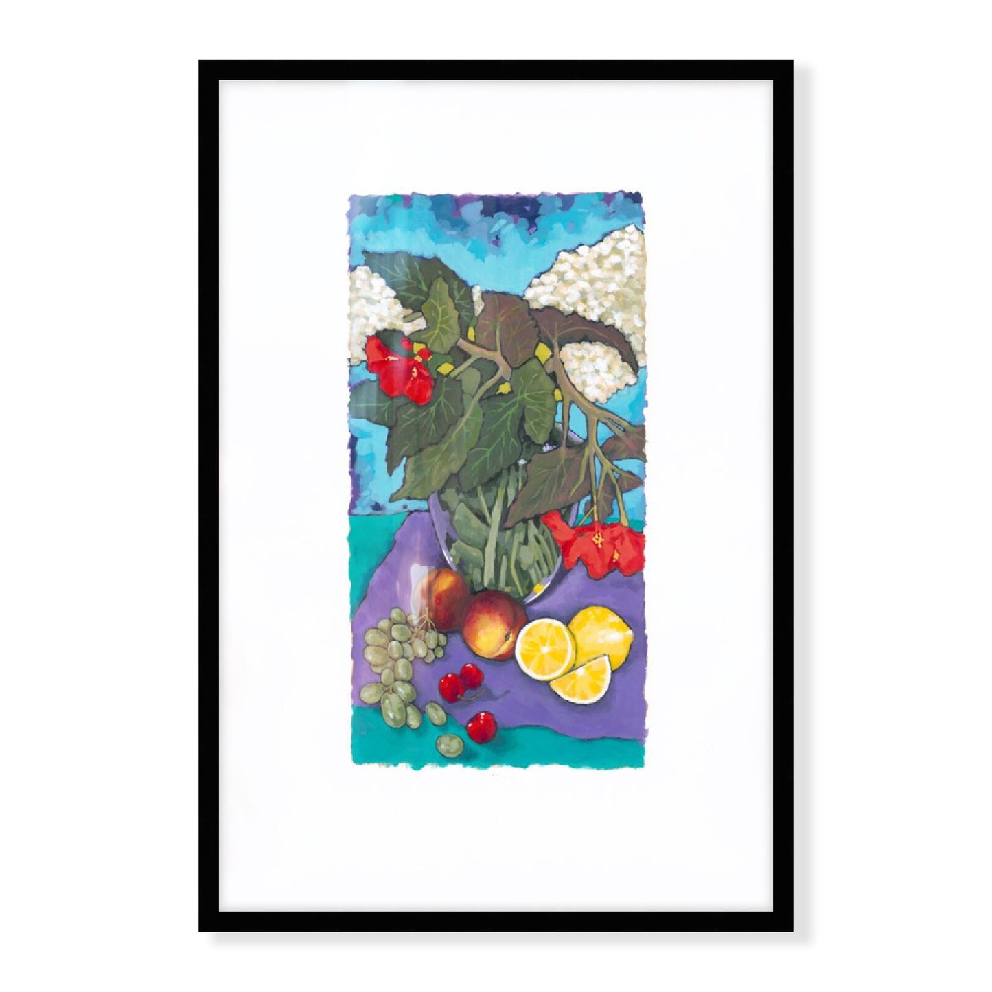 Fruit & Florals #1146 Framed Fine Art Print - Vertical Layout with Faux Deckled Edge
