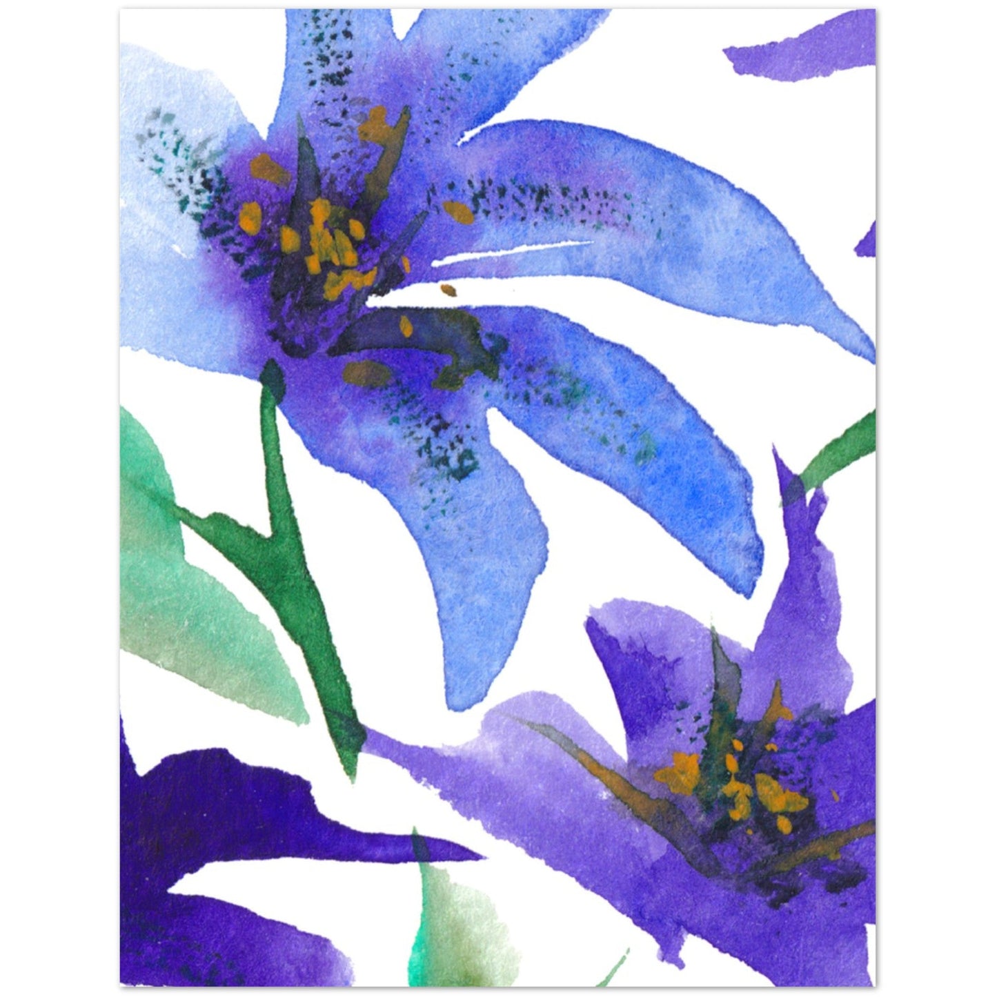 Indigo Bloom — Fine Art Watercolor Note Cards with Large Purple Floral Design, Blank Inside, Pack of 10 with Envelopes #NCNA-1301
