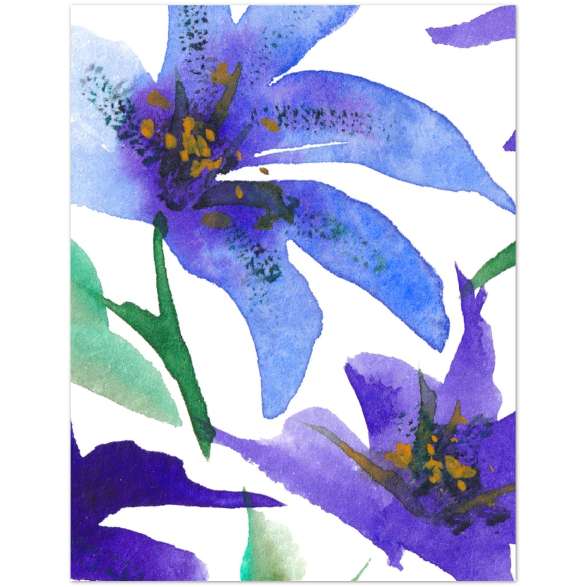 Indigo Bloom — Fine Art Watercolor Note Cards with Large Purple Floral Design, Blank Inside, Pack of 10 with Envelopes #NCNA-1301