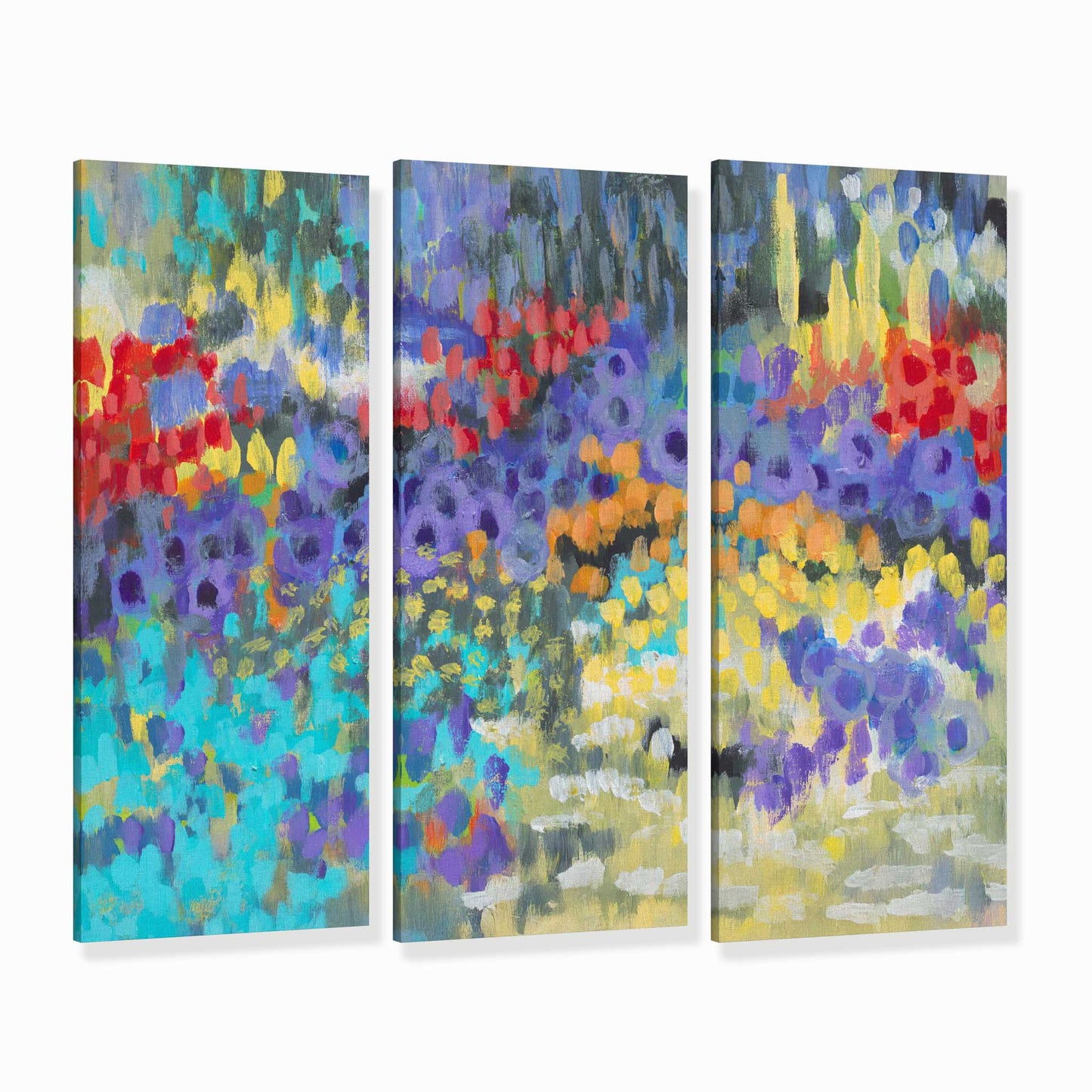 Wildflower Garden #2145 Set of 3 Fine Art Canvas Prints - Panoramic Layout, 1.5-Inch Gallery Wrap