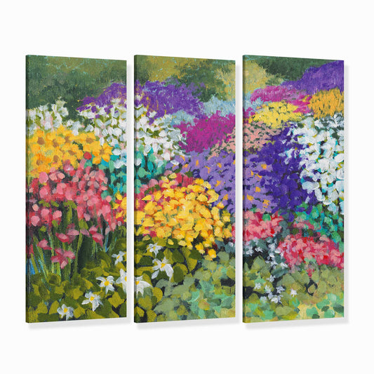 Floral Garden #1381 Set of 3 Stretched Canvas Prints - Vertical Layout, 1.5-Inch Gallery Wrap