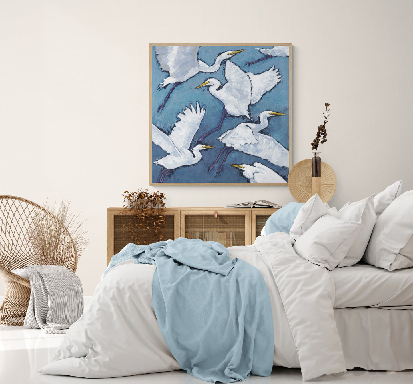 White Herons #1020-001 Fine Art Stretched Canvas Print - Square Layout, 1.5-Inch Gallery Wrap