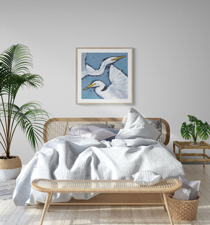 Heron Pair #1020-002 Fine Art Stretched Canvas Print - Square Layout, 1.5-Inch Gallery Wrap