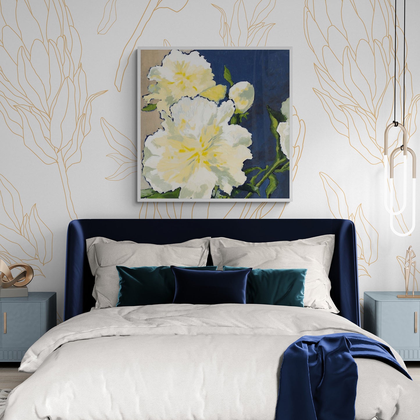 White Peonies #1050 Fine Art Stretched Canvas Print - Square Layout, 1.5-Inch Gallery Wrap