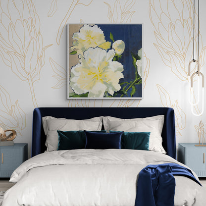 White Peonies #1050 Fine Art Stretched Canvas Print - Square Layout, 1.5-Inch Gallery Wrap