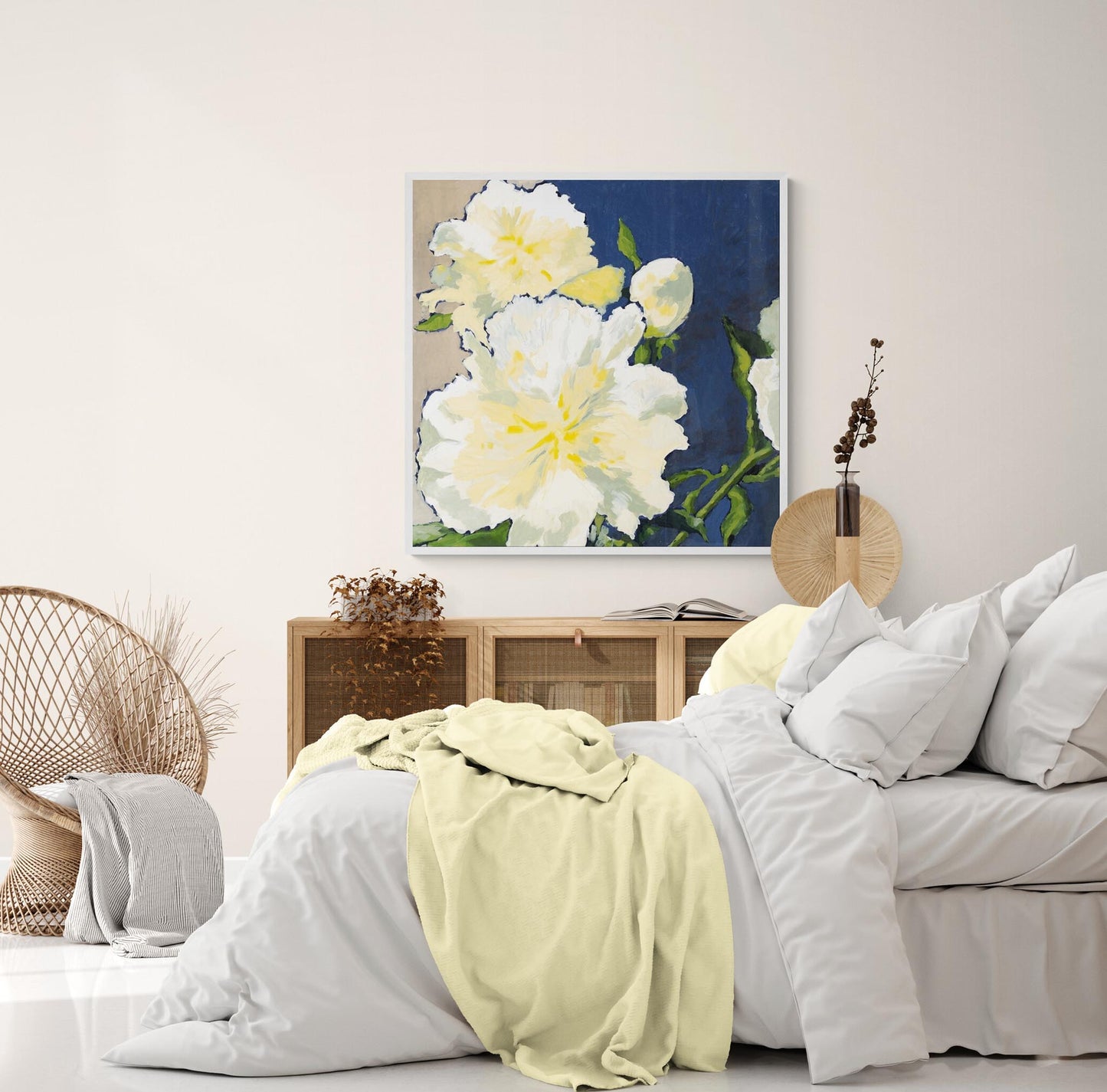 White Peonies #1050 Fine Art Stretched Canvas Print - Square Layout, 1.5-Inch Gallery Wrap